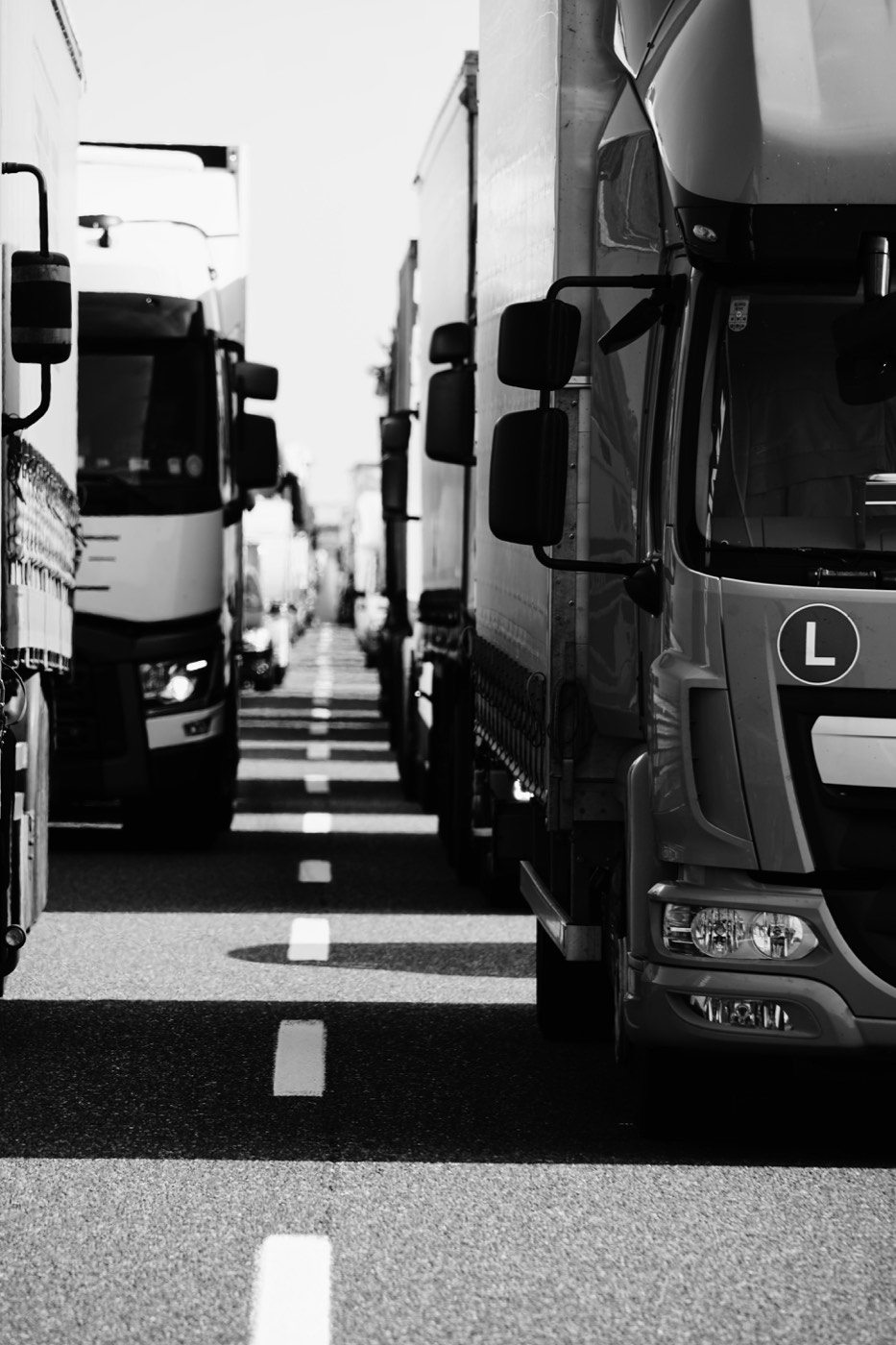 Queue of trucks waiting in line